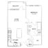 Thoughtfully designed floor plan showcasing a seamless 1-bedroom layout with open living area, modern kitchen, private balcony, and convenient bathroom.