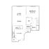 Chic apartment floor plan with a spacious living and dining area, modern kitchen, large bedroom with walk-in closet, and a convenient bathroom.
