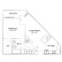 Elegant 1-bedroom floor plan with a spacious living room, modern kitchen, and private balcony.
