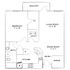 Charming floor plan showcasing 1 bedroom, spacious living room with balcony, and cozy office space.