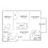 Modern floor plan showcasing 2 bedrooms, a spacious living room, dining area, and kitchen with balcony access.