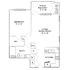 Modern floor plan showcasing one bedroom, a spacious living and dining area, kitchen, bath, and a patio balcony.