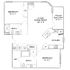 Elegant 2-bedroom floor plan with open-concept living and dining room, modern kitchen, two bathrooms, and a private patio balcony.