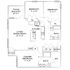 Charming floor plan with 3 bedrooms, open living/dining room, modern kitchen, two bathrooms, and a cozy patio/balcony.
