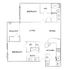 Modern 2D floor plan showcasing 2 bedrooms, expansive living and dining areas, elegant kitchen, bathrooms, and a private balcony.