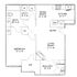 Inviting floor plan featuring a spacious 1-bedroom apartment with a large living room, modern kitchen, dining area, utility space, and a welcoming balcony.
