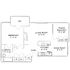 Modern floor plan showcasing a spacious 1-bedroom apartment with a large living room, open kitchen, dining area, and a cozy patio balcony.