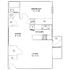 Charming floor plan featuring 1 bedroom with bath, a lovely balcony, and a spacious living area perfect for relaxation.