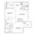 Inviting 2D floor plan featuring 2 bedrooms, a cozy living room with fireplace, a modern kitchen, and a private patio, ideal for comfortable living.