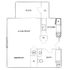 Inviting floor plan showcasing 1 bedroom, a cozy living room, efficient kitchen, and a charming patio, ideal for comfortable living.