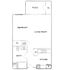 Modern 2D floor plan featuring a spacious bedroom, open-concept living room, and a sleek kitchen with patio access.
