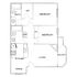 Modern floor plan featuring 2 bedrooms, a spacious kitchen, and a cozy living area with balcony access.