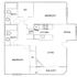 Inviting floor plan displaying 2 bedrooms, 2 bathrooms, modern kitchen, and spacious living and dining area with balcony access.