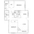 Modern floor plan featuring 2 bedrooms, 2 bathrooms, a stylish kitchen, open dining and living area with access to a cozy balcony.