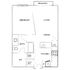 Modern floor plan featuring a spacious living area with balcony, one bedroom, kitchen, dining area, and bathroom.