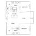Elegant floor plan showcasing two bedrooms, open kitchen and living area, dining space, and two bathrooms with a balcony. Features convenient walk-in closets and ample storage.