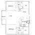 Modern floor plan showcasing a spacious living area with balcony, two bedrooms each with walk-in closets, two bathrooms, and a stylish kitchen with dining space.