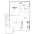 Elegant floor plan showcasing 1 bedroom, open living and dining area, and modern kitchen layout.