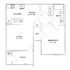 Inviting floor plan with a cozy bedroom, efficient kitchen, sunlit living room, and private patio access.