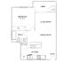Chic floor plan featuring a 12'x11' bedroom, spacious living and dining room, kitchen with modern amenities, a cozy desk area, and a bathroom.