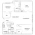 Contemporary floor plan showcasing 2 bedrooms, an office space, spacious living and dining area, and modern kitchen in a compact design.