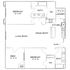 Modern floor plan showcasing a spacious layout with two bedrooms, open living and dining areas, a well-equipped kitchen, and convenient laundry space.