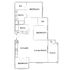 Charming floor plan with three spacious bedrooms, two bathrooms, an inviting patio, and a modern kitchen adjacent to a cozy living room.