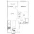 Modern 1-bedroom apartment floor plan featuring a spacious living area, kitchen, bath, walk-in closet, and a private balcony.