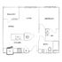 Modern floor plan showcasing a 1-bedroom apartment with open-concept living and dining area, sleek kitchen, and a balcony.