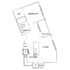 Chic floor plan showcasing a spacious one-bedroom layout with walk-in closet, modern kitchen, living area, private balcony, and full bath.