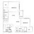 Contemporary floor plan featuring 2 bedrooms, a spacious living area, and a modern kitchen, complemented by a private balcony and convenient walk-in closets.