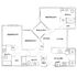 Elegant floor plan detailing 3 spacious bedrooms, 3 modern baths, an open kitchen, dining area, and living space with balcony access.