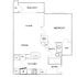 Modern floor plan showcasing a spacious 1-bedroom apartment with open living-dining area, streamlined kitchen, and private balcony.