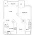Modern floor plan featuring 1 bedroom, spacious living area with balcony, and an open kitchen with dining space. Includes convenient walk-in closets and bathroom layout.