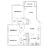 Elegant floor plan featuring three bedrooms, spacious living area with balcony, dining room, and modern kitchen.