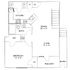 Charming floor plan showcasing 1 bedroom, spacious living and dining areas, a modern kitchen, and a relaxing balcony.