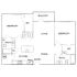 Modern 2D floor plan showcasing 2 bedrooms with walk-in closets, open living and dining areas, modern kitchen, and two baths with balcony access.