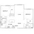 Elegant floor plan highlighting 2 bedrooms, open living and dining area, and a modern kitchen with convenient layout.