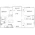 Inviting floor plan featuring 3 bedrooms, 2 baths, open living and dining area, and modern kitchen with balcony access.
