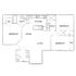 Charming floor plan showcasing 3 bedrooms, a spacious living-dining area, modern kitchen, and 2 bathrooms.