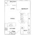 Modern 2D floor plan showcasing one-bedroom, open living and dining area, efficient kitchen, and relaxing balcony.
