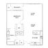 Chic floor plan showcasing 1 spacious bedroom with balcony access, a modern kitchen, and an elegant living and dining area.
