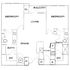Elegant floor plan showcasing 2 bedrooms, spacious living area, modern kitchen, and two bathrooms with a balcony in a beautifully designed layout.