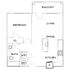 Charming single-bedroom floor plan with open living, dining, and kitchen area, cozy balcony, and convenient in-unit laundry.