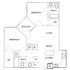 Modern floor plan showcasing 2 bedrooms, open living and dining area, and stylish kitchen with a balcony.
