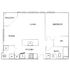 Contemporary floor plan featuring a spacious living area, modern kitchen, and private balcony next to a cozy bedroom with en-suite bath. Ideal for stylish living.