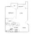 Modern floor plan showcasing 1 bedroom with walk-in closet, spacious living area, balcony, kitchen, dining room, and bath.