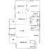 Modern floor plan featuring 4 bedrooms, open living and dining area, fully equipped kitchen, two baths, and a private balcony.