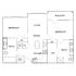 Sophisticated apartment floor plan with two spacious bedrooms, contemporary kitchen, and elegant living-dining area, featuring an inviting balcony.