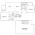 Modern floor plan showcasing 2 bedrooms, open living and dining area, kitchen, 2 baths, balcony, and garage.